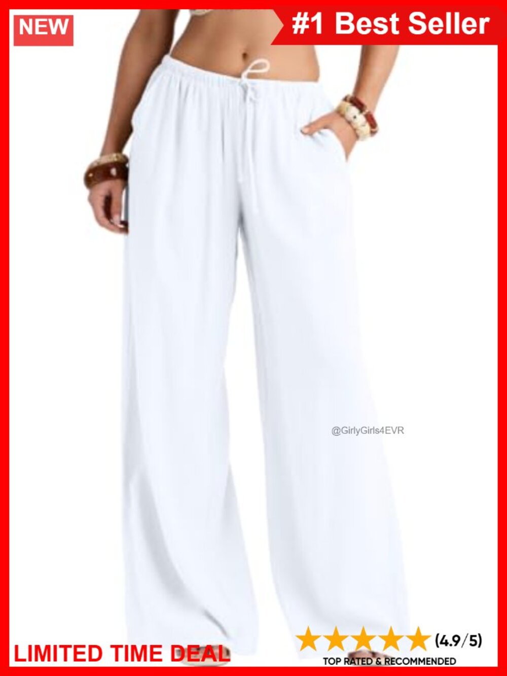 Women's Wide Leg Lounge Pants Elastic High Waist Drawstring Pockets